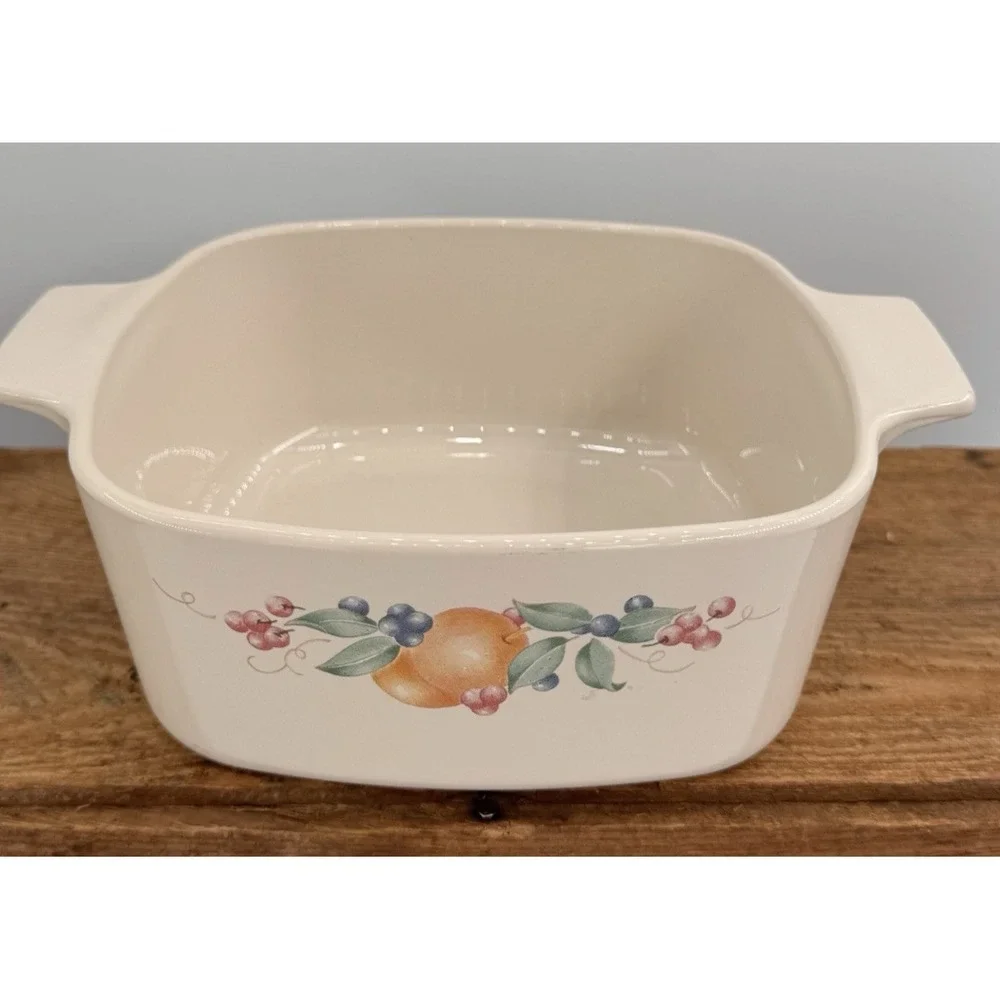 Corning Ware Beige Fruit Garland 4pc Set A-1-B + 2 A-1 1/2-B + Pyrex Lid VTG